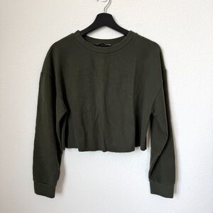 Zara TRAFALUC Women’s Olive Green Crewneck Long Sleeve Crop Top, size M